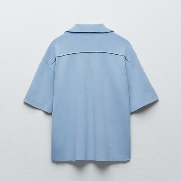 Blue Zara Button Front Chest Pockets Short Sleeve Knit Shirt (NWT) - Picture 3 of 7